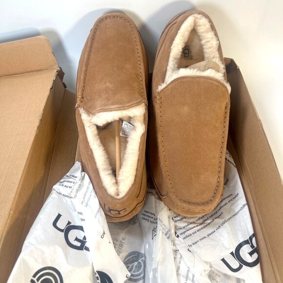 Ugg Ascot Chestnut Suede Leather Men Slippers With Shearling Lining Size 14 - Picture 3 of 13